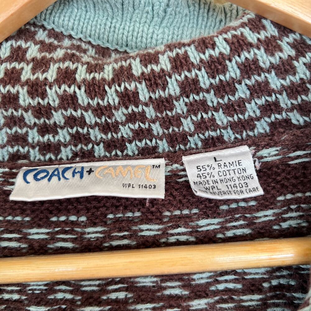 Vintage Boho Knit Cardigan Sweater Eclectic Large Colorful Teal Brown - Picture 3 of 8